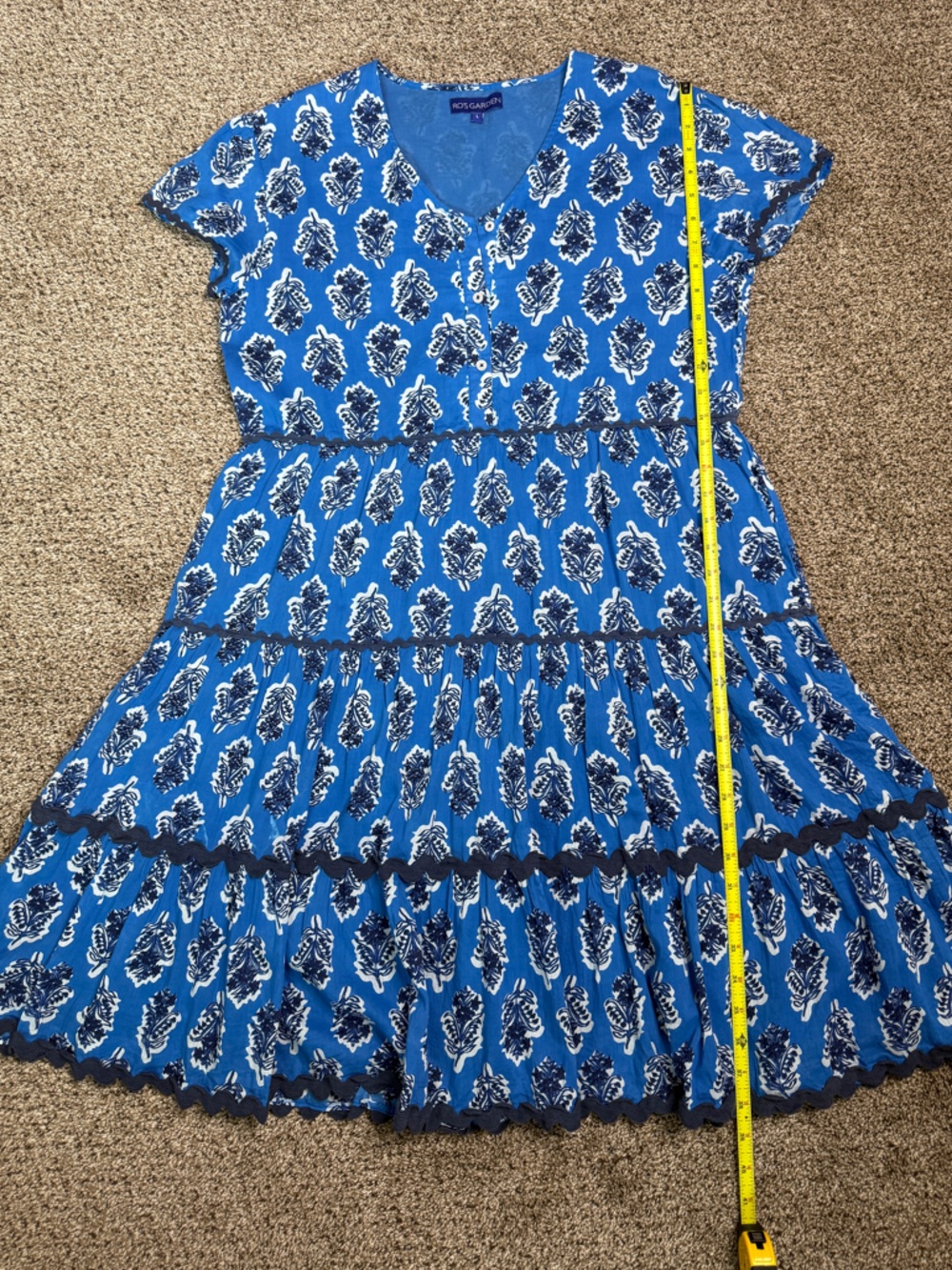 Ro’s Garden Blue Floral Cotton Sleeveless V Neck Lined Dress Size L - Picture 14 of 15